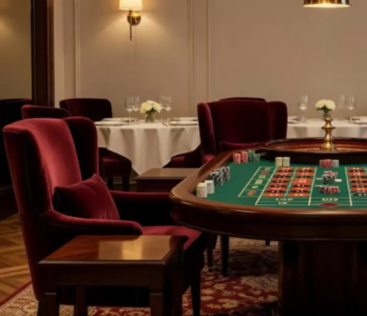 Burgundi bársony és arany fények a Magorivex Casino Szalon belső terében